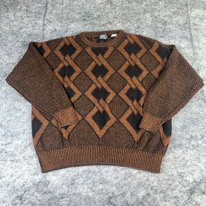 Vintage Bonwit Teller Men's XL Knit Sweater Brown‎ Long Sleeve Crewneck Grandpa